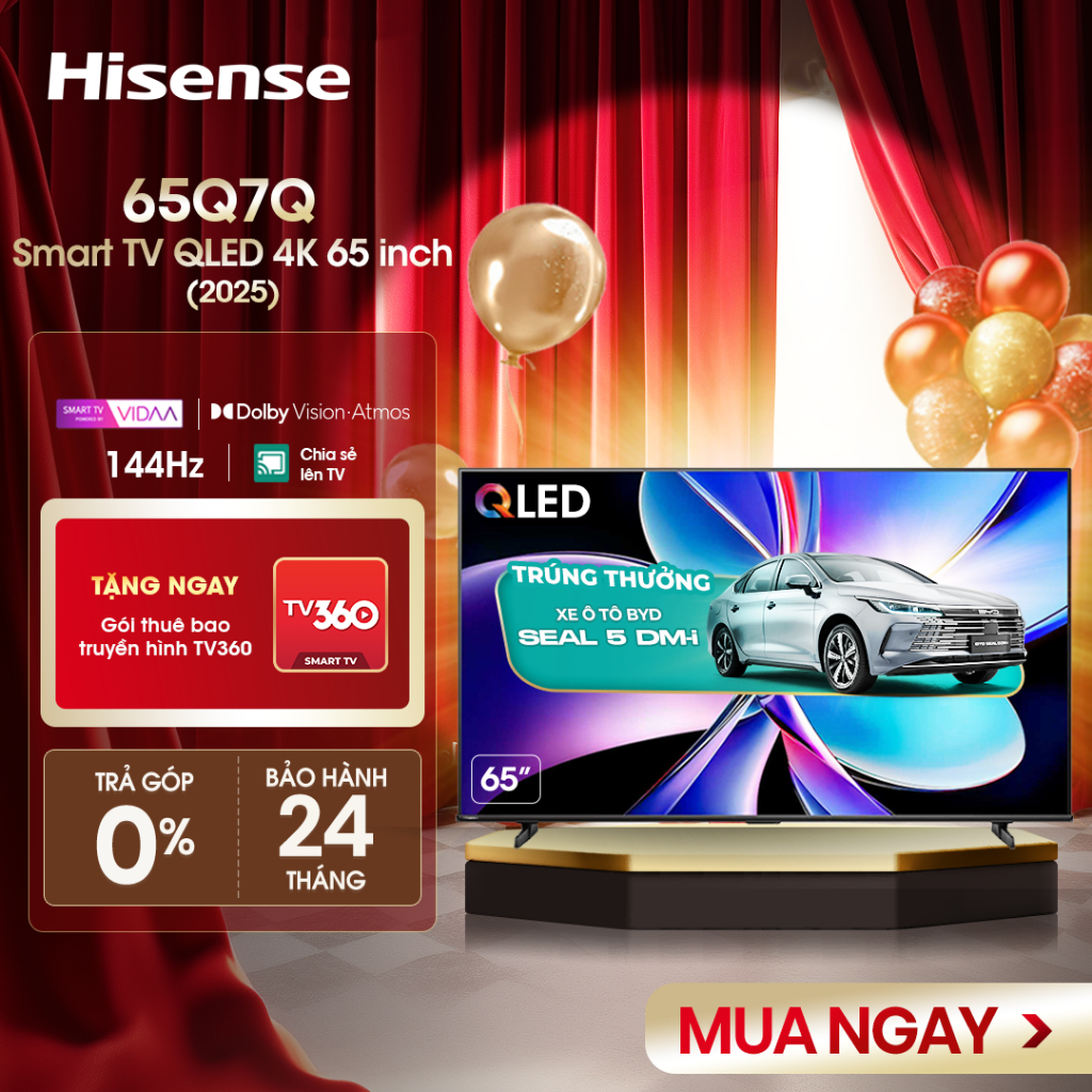 Smart Tivi Hisense 65 inch QLED 144Hz 4K 65Q7Q, Lắp đặt toàn quốc