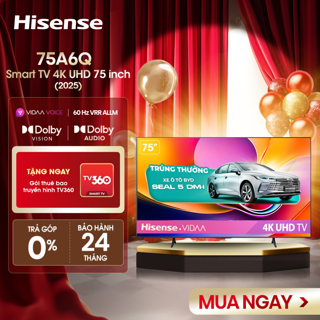 |Miễn phí vận chuyển| Smart Tivi Hisense 4K UHD 75 inch 75A6Q, Bảo hành 2 năm