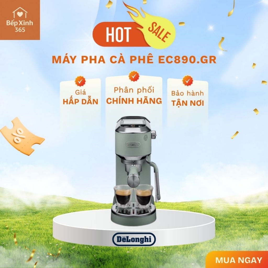 Máy pha cà phê Delonghi EC890.GR – Dedica Duo Màu Xanh, Chuẩn Espresso Ý