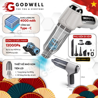 Máy Hút Bụi Mini Cầm Tay Không Dây GODWELL Đa Chức Năng, Hút Bụi Xe Hơi, Hút và Thổi Bụi Sạc Type C