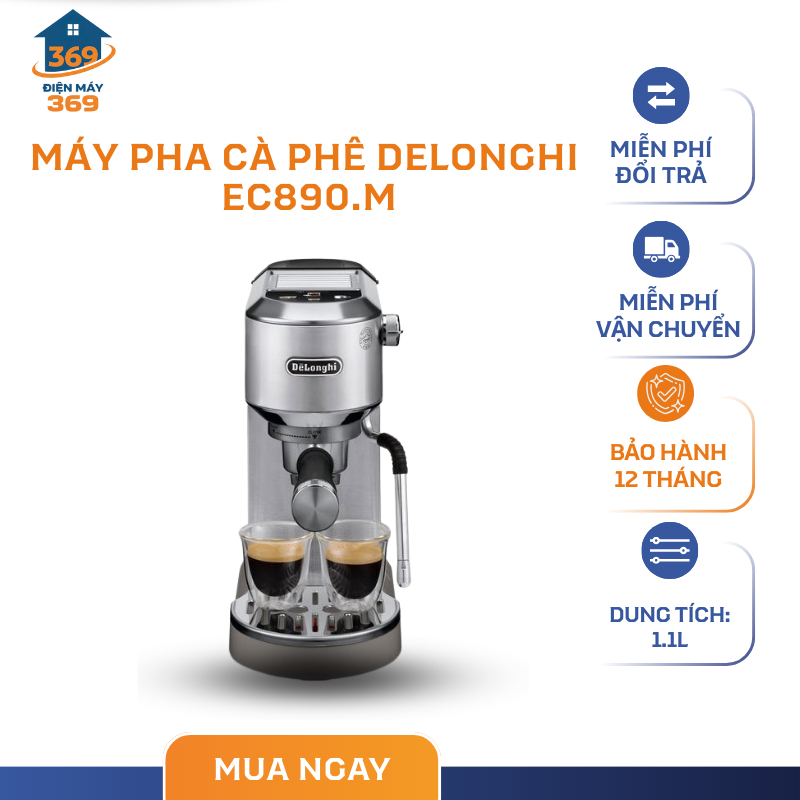 Máy Pha Cà Phê Espresso DeLonghi Dedica Duo EC890.M – Thiết Kế Ý – Tạo Bọt Sữa Hoàn Hảo – SMC