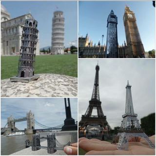 Mô hình 3D kim loại lắp ráp Kiến trúc nổi tiếng tháp Eiffel, nhà thờ Đức bà Paris, Cầu tháp Luân Đôn [Chưa lắp]