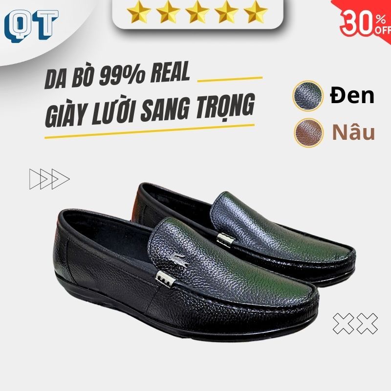 Giày Lười Nam Da Bò Sần Cao Cấp Chính Hãng Đế Cao Su Khâu Thiết Kế Êm Ái