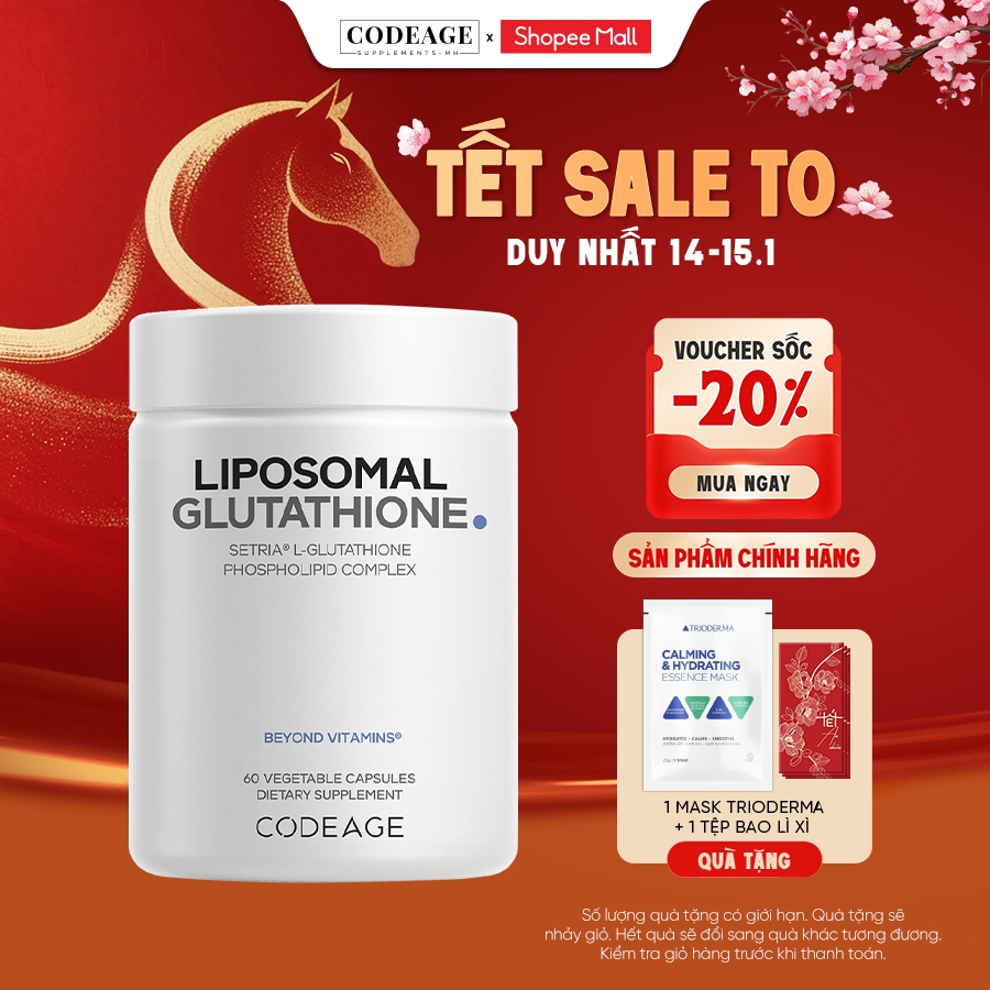 Viên uống hỗ trợ giảm nám thải độc gan Codeage Liposomal Glutathione 500mg - Codeage Authorized MH
