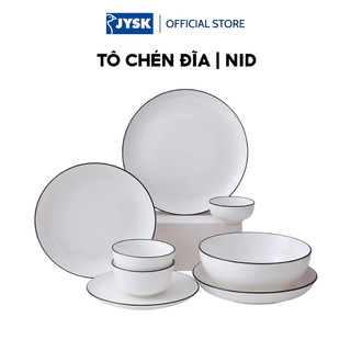 Bát tô đĩa | JYSK nID | sứ trắng bóng viền đen | nhiều kích thước