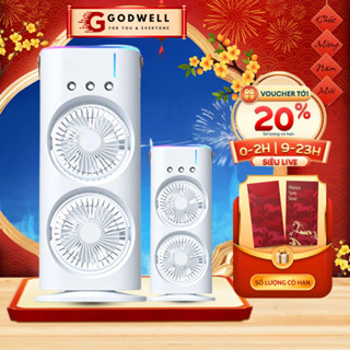 Quạt Điều Hòa Tích Điện GODWELL A3 Plus, Phun Sương, Đèn Led, 2 Tầng, Làm Mát Bằng Hơi Nước