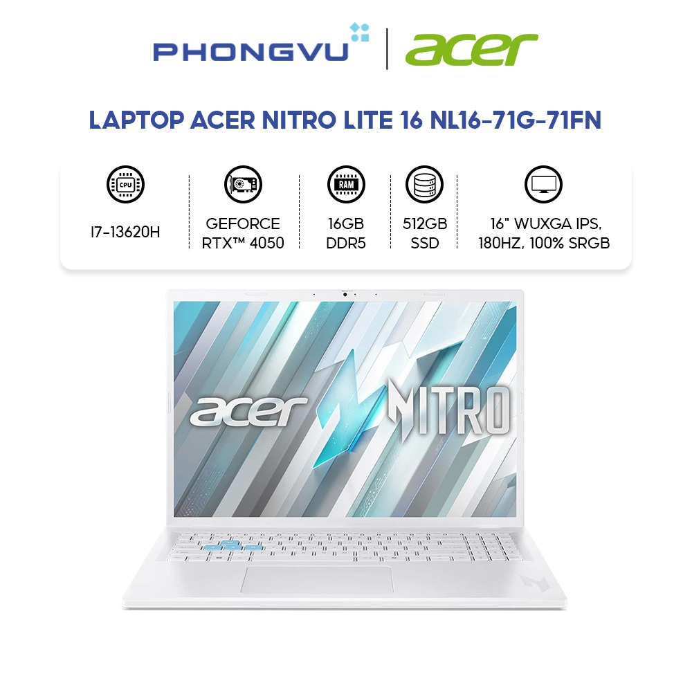 Laptop Acer Nitro Lite 16 NL16-71G-71FN (i7-13620H/ GeForce RTX™ 4050/ 16GB/ 512GB/ Win 11 Home SL)