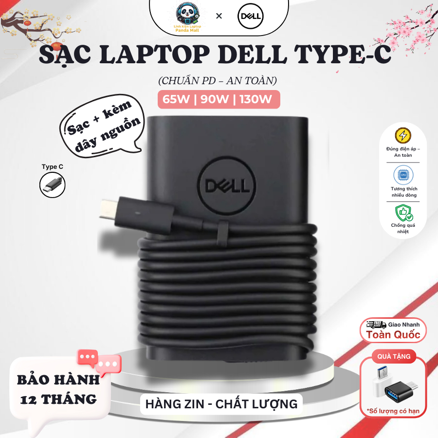 Sạc Laptop Dell Type C 65W 90W 130W, Dell XPS type C, Dell Precision Type C, Dell Alienware x14
