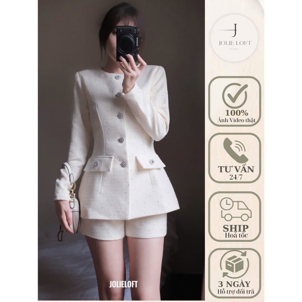 Set nữ dự tiệc thiết kế Jenny Tweed Set JOLIE LOFT, đầm dáng ngắn sang trọng đi chơi