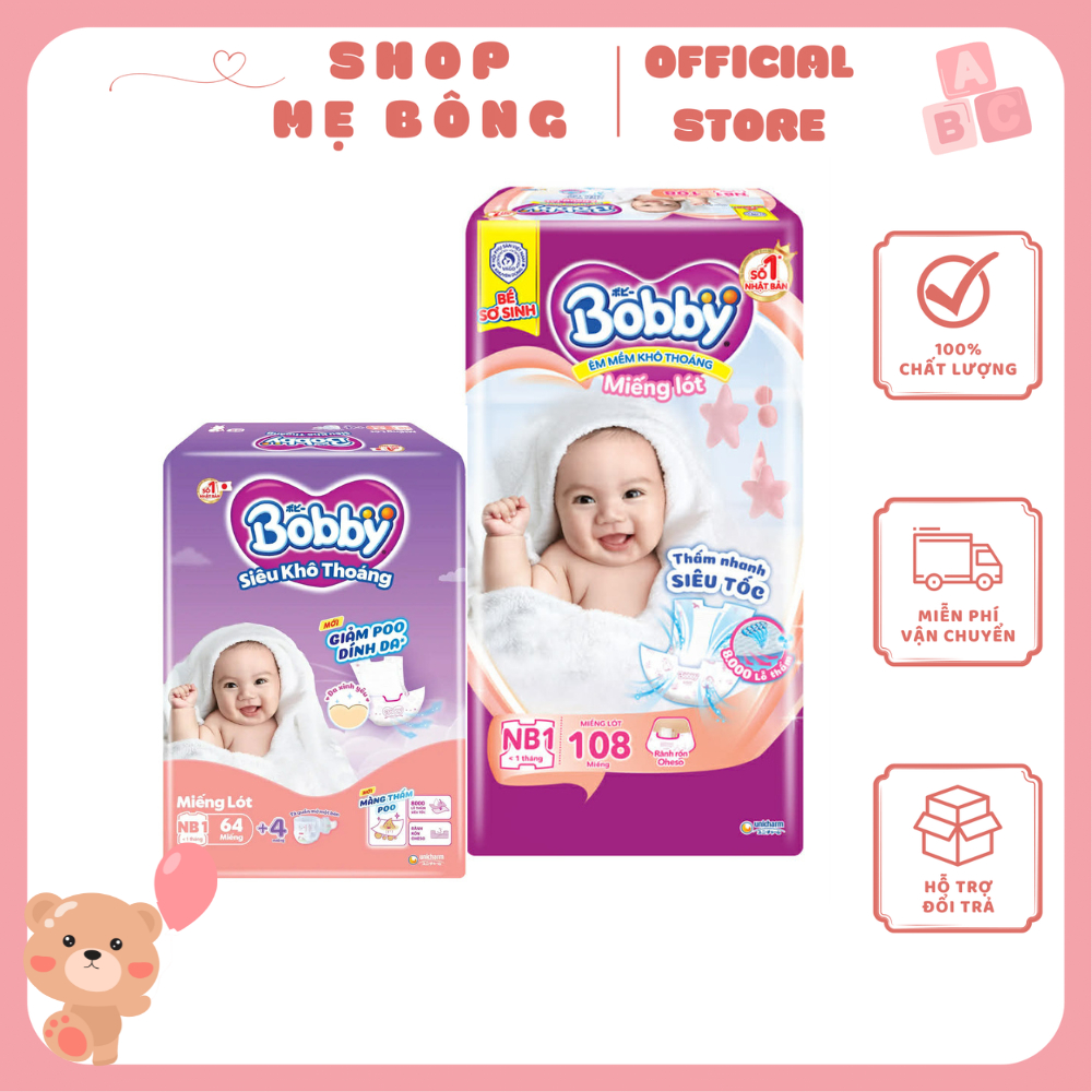 Miếng lót sơ sinh Bobby NB1 64/ NB1 108 miếng cho bé