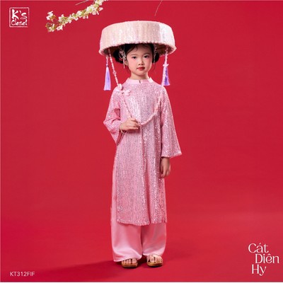 Áo Dài Tết K'S CLOSET Có Kèm Quần, Đính Kim Sa Quần Lụa Dành Cho Bé Gái Từ 12-54kg (2-14 Tuổi) KT326FOF, KT312FIF