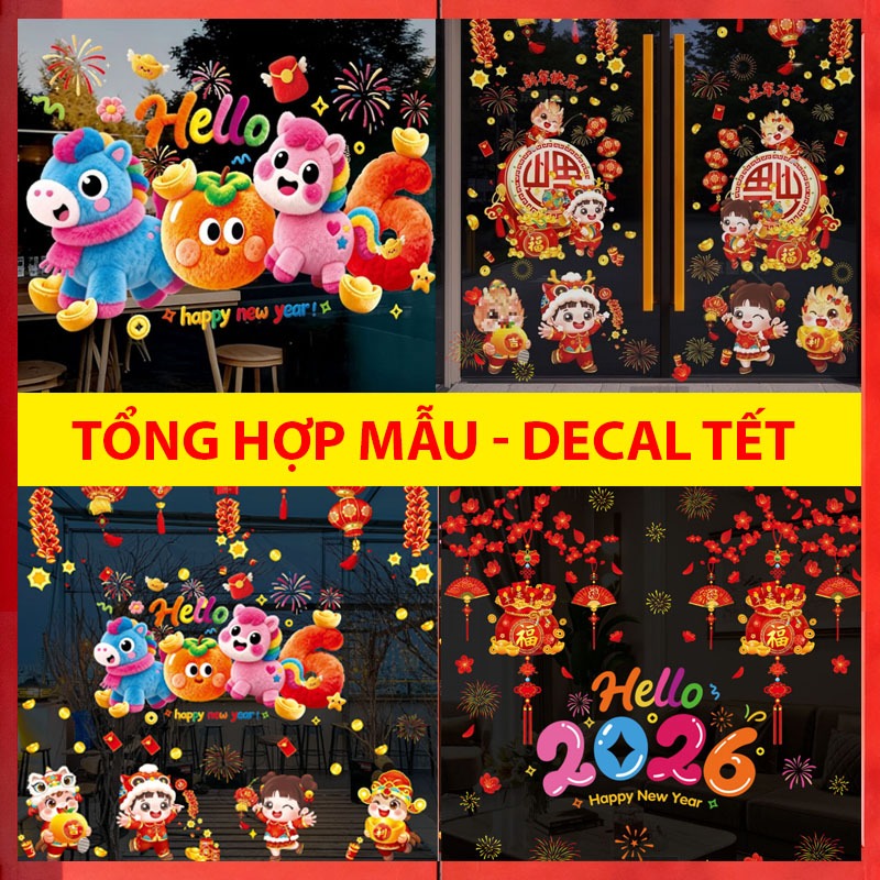 💥SALE DECAL TẾT💥 Decal Tết 2026, decal dán kính Tết in 2 mặt, decal trang trí năm mới Bính Ngọ 2026