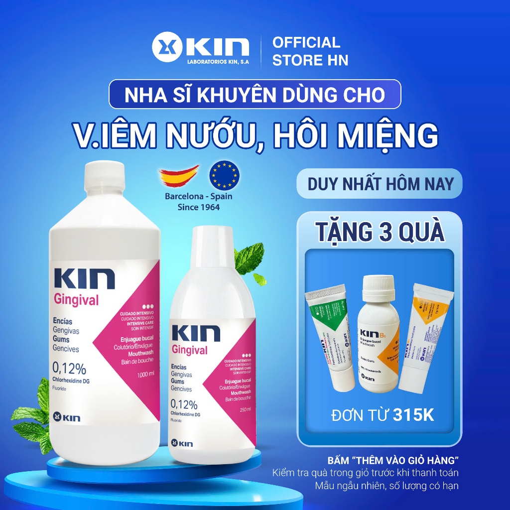 Nước Súc Miệng KIN Gingival Cho Hôi Miệng, Chảy Máu Chân Răng, Viêm Lợi 250ML/1000ML