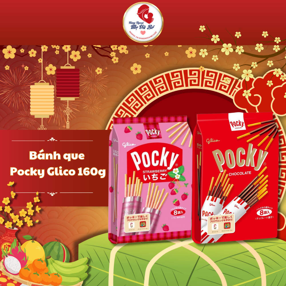 [TẾT 2026] Bánh Que Nhật Bản Pocky Glico vị Socola và Dâu Tây (13.6g x 8 gói nhỏ)