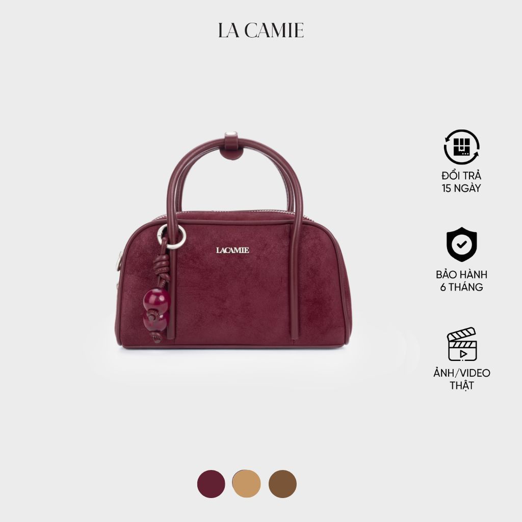 Túi xách dáng Bowling Bag chất liệu da lộn với thiết kế cổ điển sang trọng thương hiệu La Camie TX5A