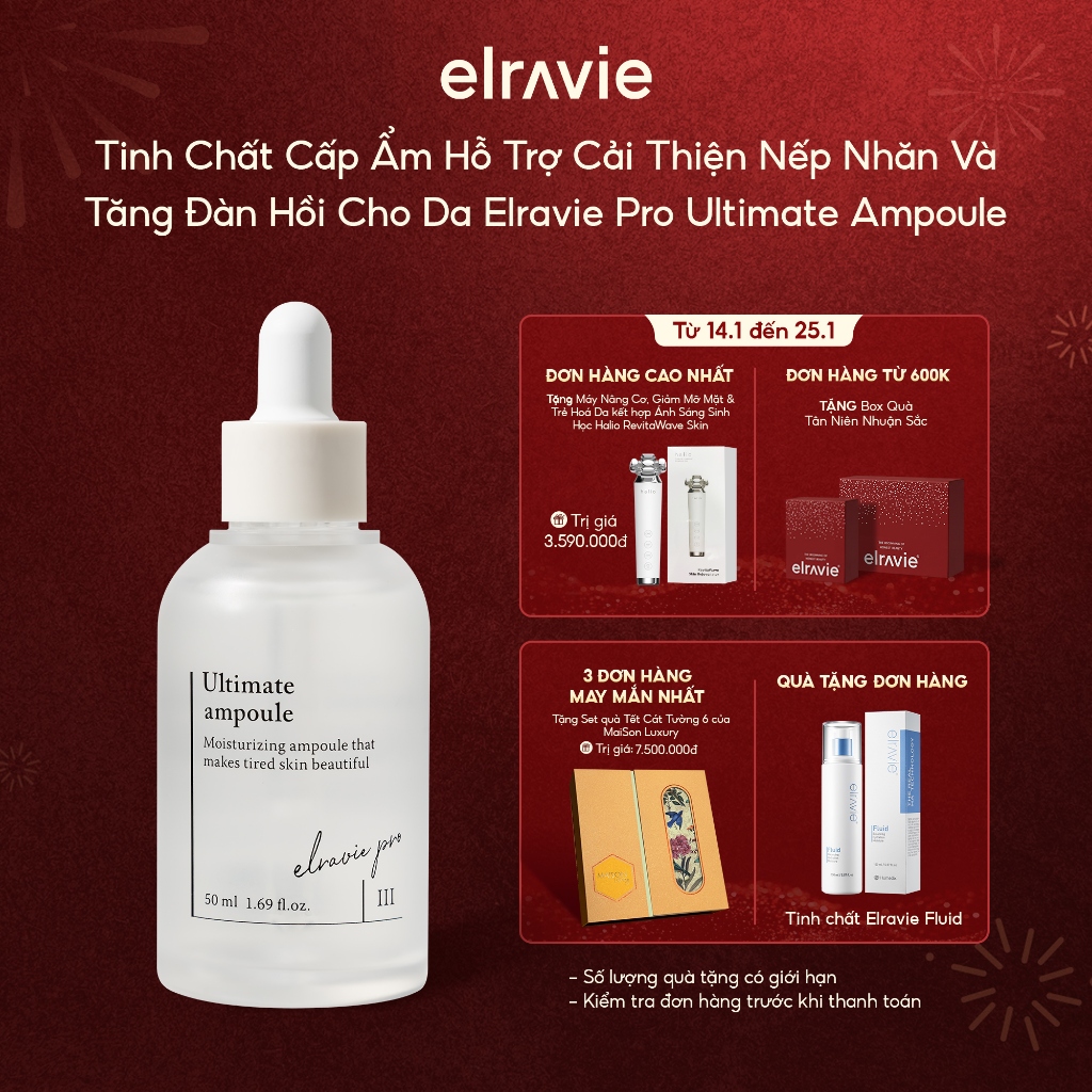 Tinh Chất Cấp Ẩm Hỗ Trợ Cải Thiện Nếp Nhăn Và Tăng Đàn Hồi Cho Da Elravie Pro Ultimate Ampoule 50ml