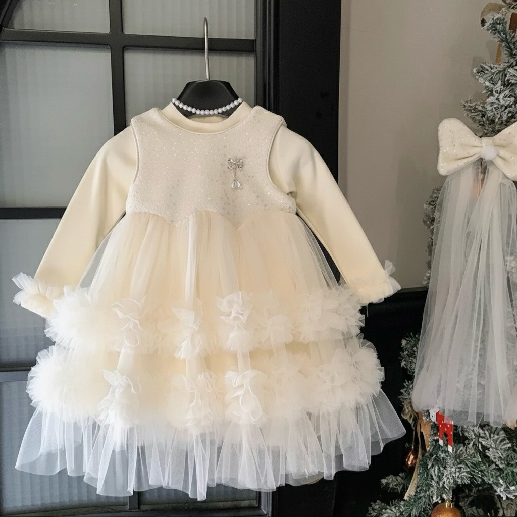 MunMun Baby Shop- Set Váy Celina Dress 3 Chi Tiết - Đầm Đính Cườm Lấp Lánh & Chân Váy Voan 5 Lớp Tặn
