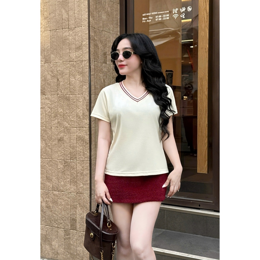 Áo Thun Nữ CỔ TIM PHÓI MÀU Xinh Xắn Form BabyTee Vừa Vặn BST26 | BigBuy360 - bigbuy360.vn