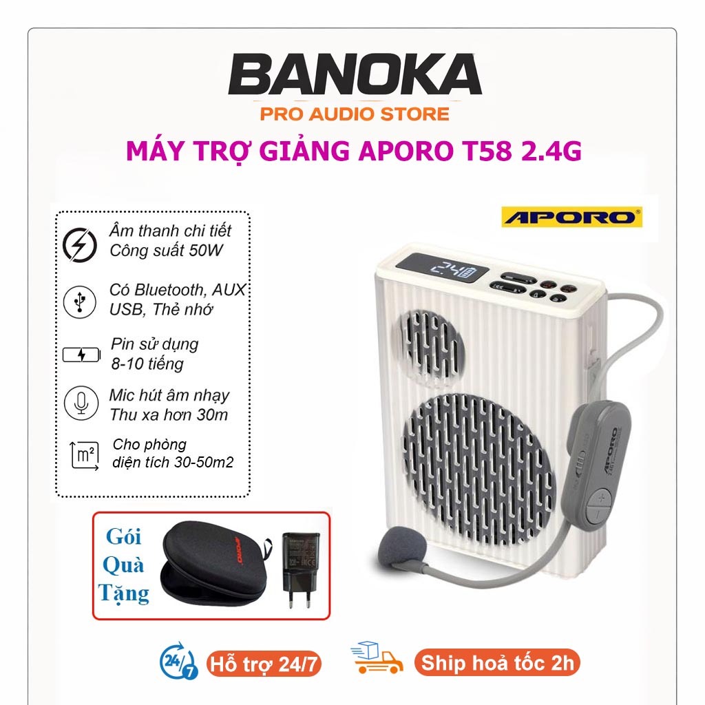 [Tặng hộp đựng] Máy trợ giảng Aporo T58 2.4G | Công suất lớn 50W, Âm thanh to rõ, mic hút âm nhạy