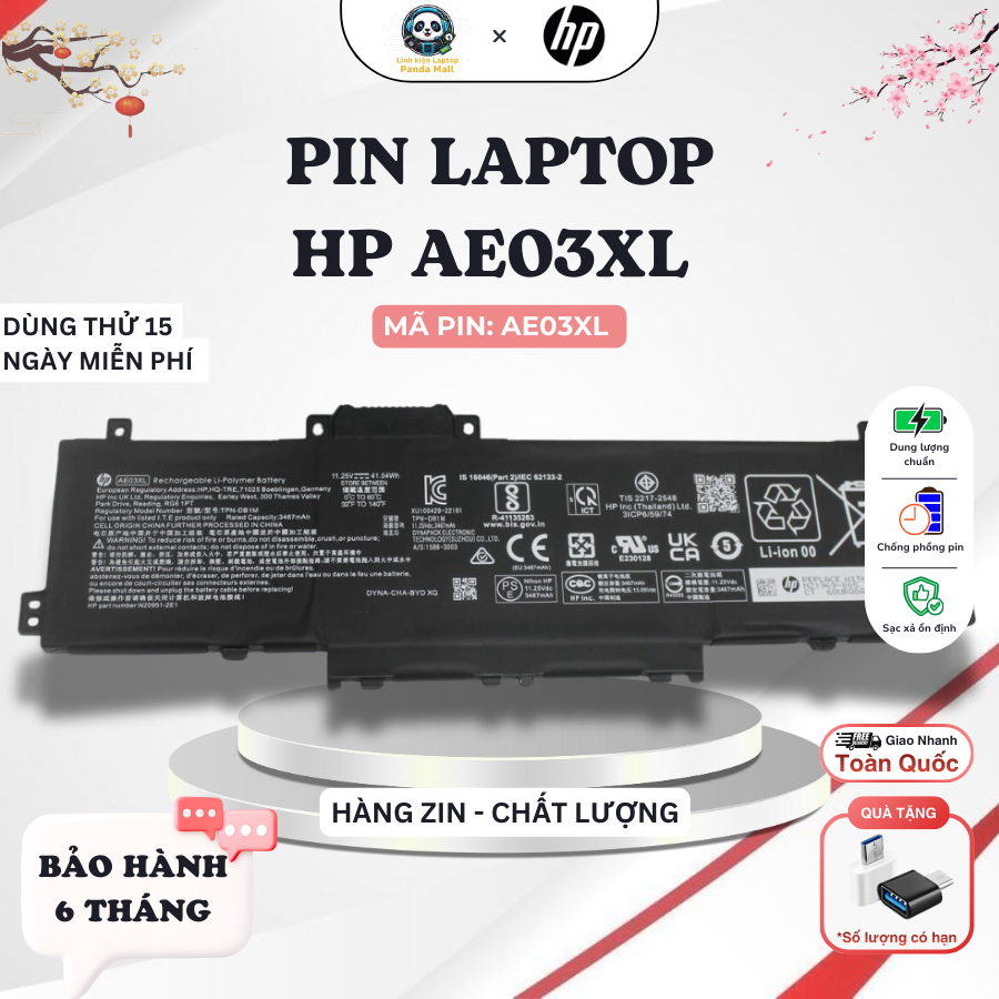 Pin HP AE03XL dung lượng cao – Nâng cấp pin laptop HP ổn định, dùng lâu không nóng - Bảo hành 12 thá