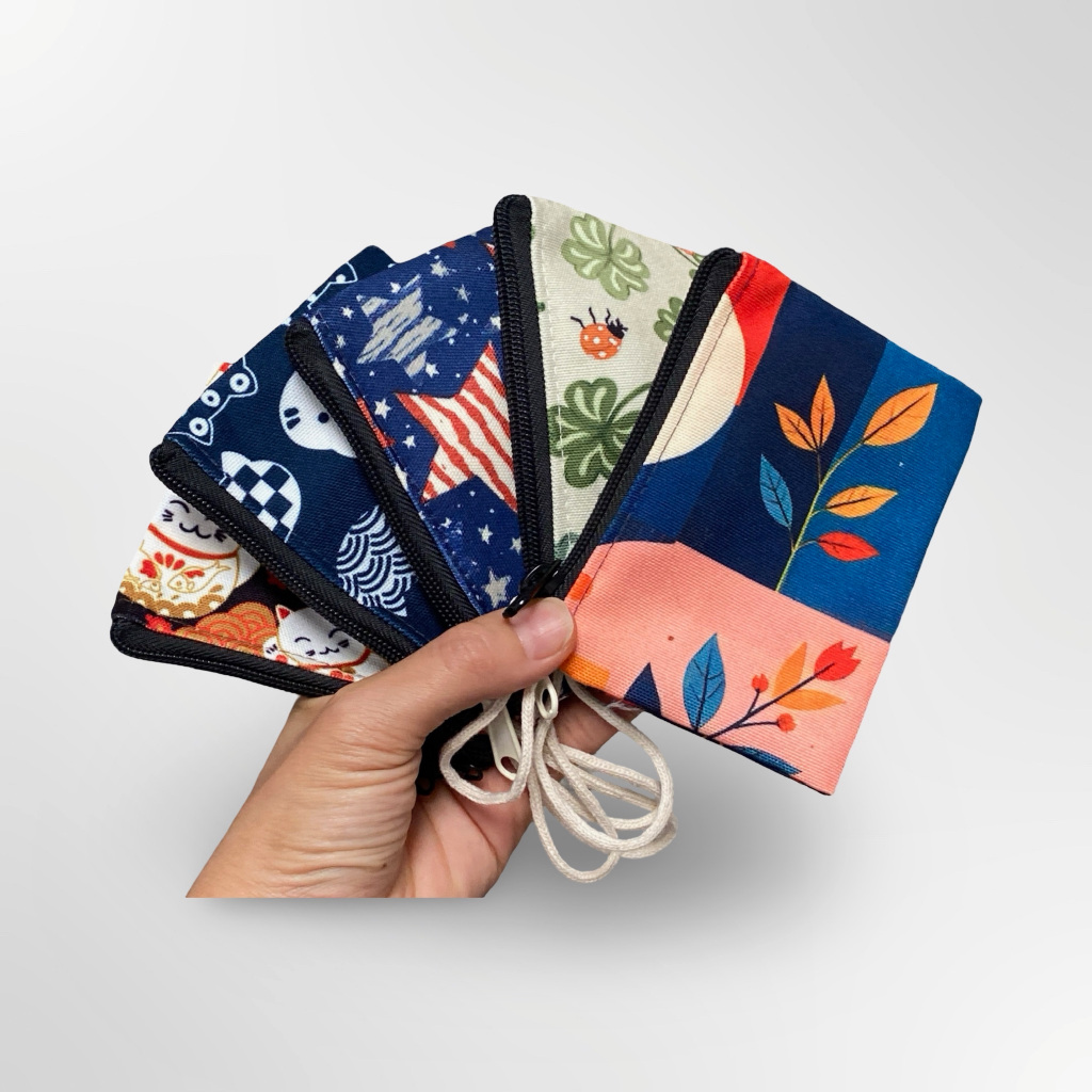 Ví vải Mini nhỏ 1 ngăn, có khoá kéo tiện dụng nhiều màu sắc và kích thước