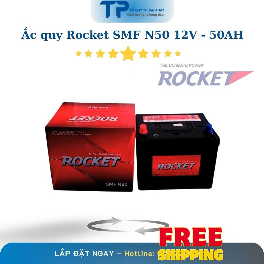 Ắc quy Rocket SMF N50 12V-50Ah chuyên dùng Toyota Vios, Corolla, Innova,...