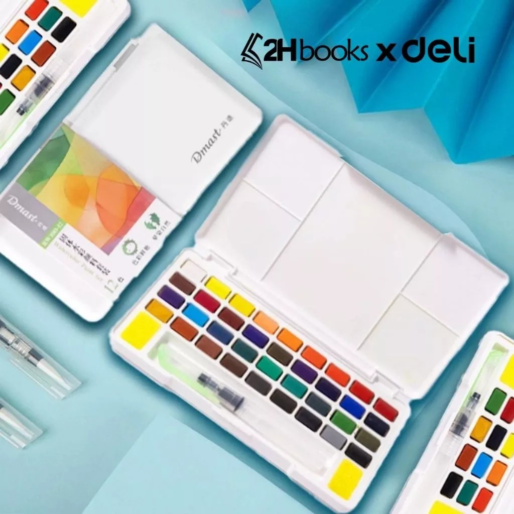 Màu Nước Dạng Nén Solid Water Color Dmast Deli Cao cấp Tặng Cọ Mịn Dễ Pha, Tô Màu, VPP