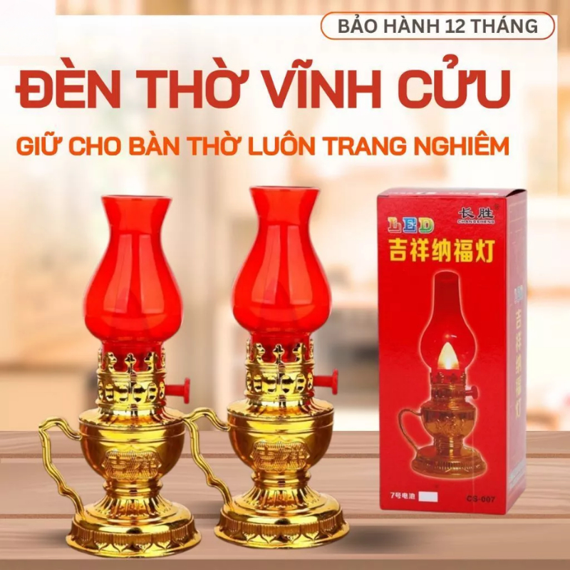 Combo 2 Đèn thờ vĩnh cửu dùng pin không khói, đèn dầu điện,đèn thờ cúng kiểu đèn dầu dùng pin