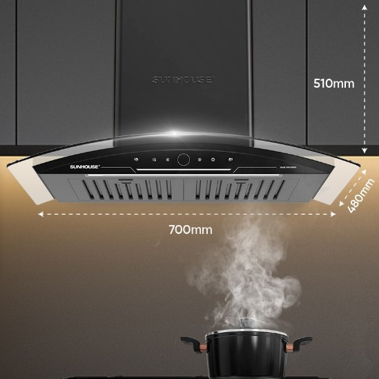 Máy hút mùi cơ kính cong 700mm động cơ lõi đồng, hút êm khoẻ chuyên dùng cho công trình nội thất hàng nhập khẩu