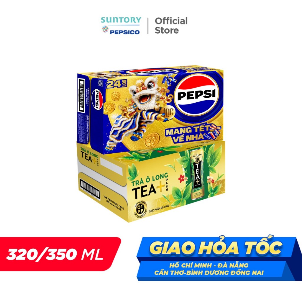 Combo 1 Thùng Pepsi và 1 Thùng Trà Ô Long Tea+ (320ml hoặc 350ml/lon)