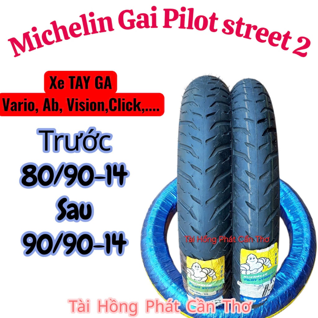 Vỏ Lốp Michelin Pilot Street 2 Trước 80/90-14, Sau 90/90-14 GẮN AB, Vario, Vision, Click,......