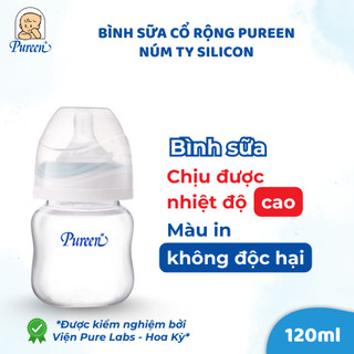 Bình sữa cổ rộng Pureen núm ty silicon - 120ml