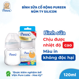 Bình sữa cổ rộng Pureen núm ty silicon - 120ml