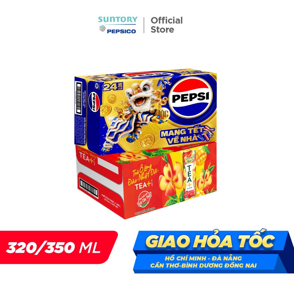 Combo 1 Thùng Pepsi và 1 Thùng Trà Ô Long Tea+ Vị Đào Nhiệt đới (320ml hoặc 350ml/lon)