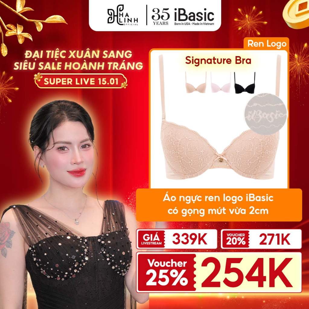 [VHL x iBasic] Áo ngực nữ có gọng iBasic cúp Demi mút dày vừa full ren BRAW182