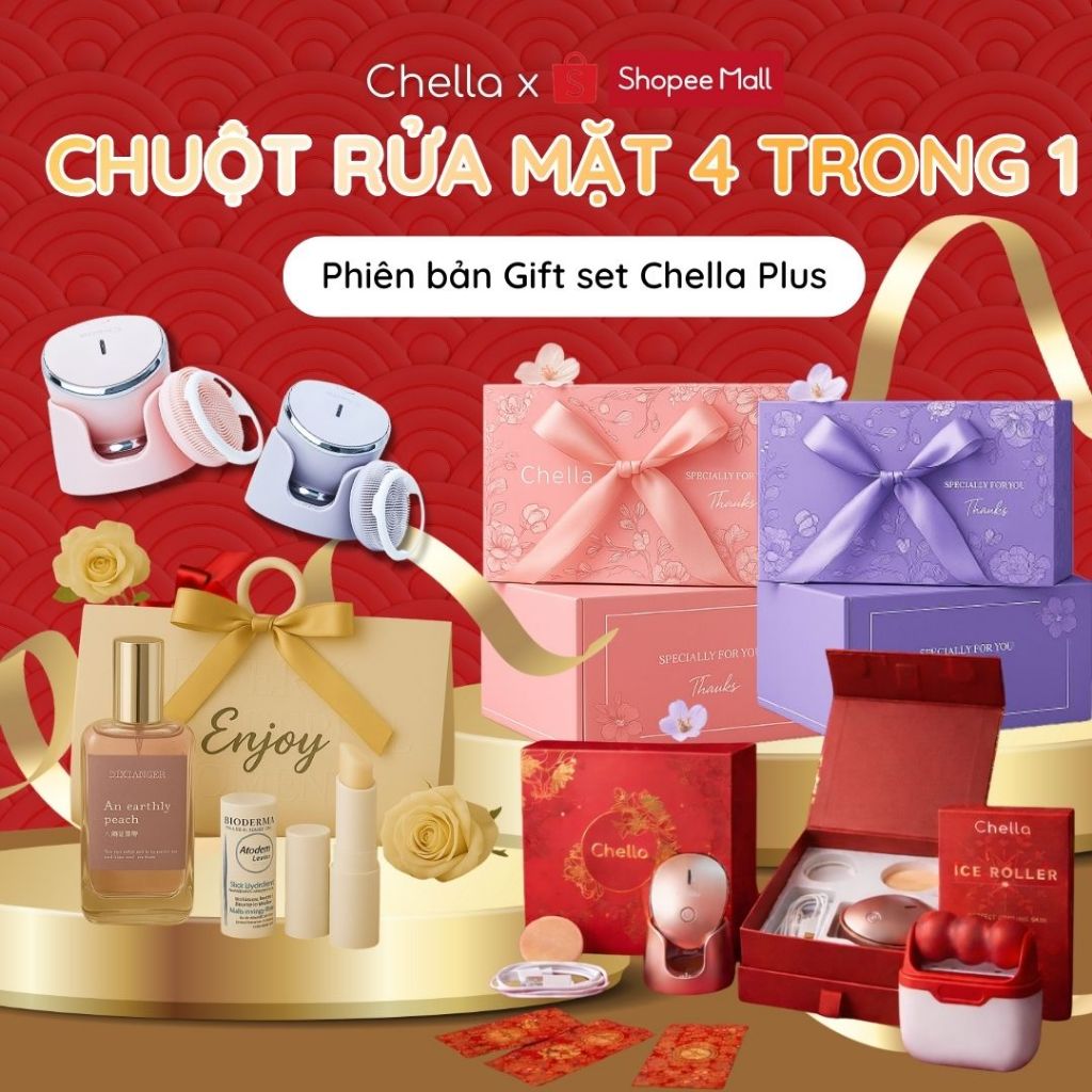 [SPECIAL GIFT SET] Chuột rửa mặt Chella 4 trong 1 kiêm Tẩy Trang, Đẩy Tinh Chất, Massage Nâng Cơ - B