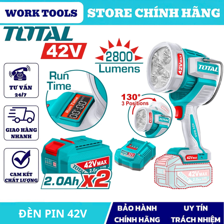 TOTAL Đèn làm viêc dùng pin 42V TWLI42896