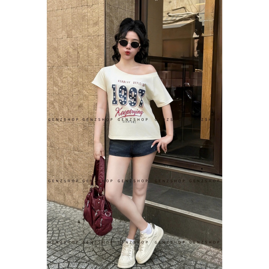 [GENZSHOP] ÁO THUN NỮ LỆCH VAI IN 1997 TRENDING 2025 CÓ SIZE <68KG | BigBuy360 - bigbuy360.vn
