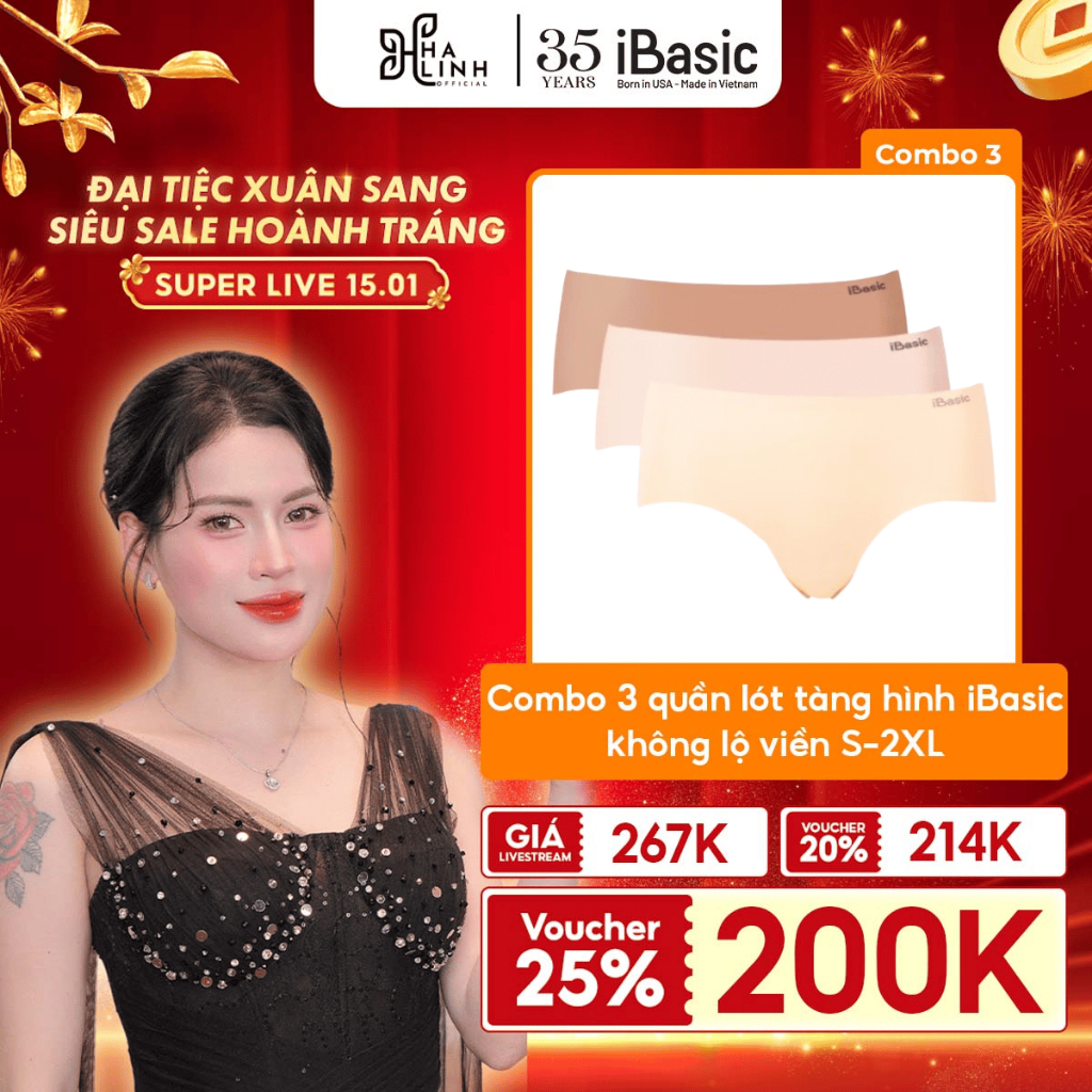 [VHL x iBasic] Combo 3 quần lót nữ iBasic không đường may lưng vừa kết hợp free cut và ép nhiệt V119