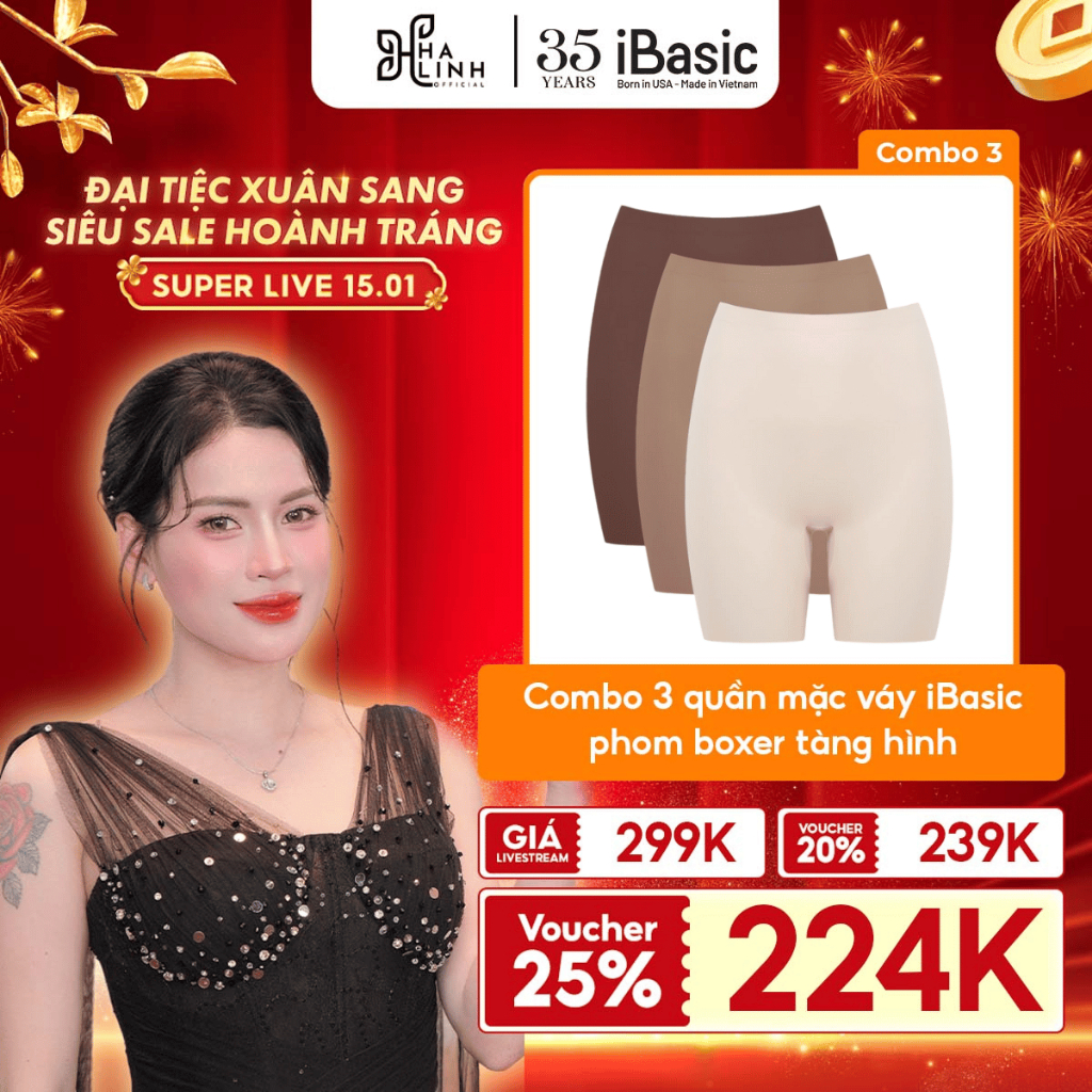 [VHL x iBasic] Combo 3 Quần lót nữ mặc váy không đường may iBasic phom boxer free cut PANW206