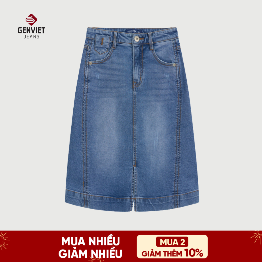 Chân Váy Jean Dài GENVIET JEANS Juyp Nữ Dáng A Ôm Vừa TJ1228J09113