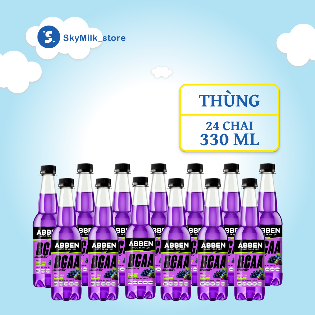 Thùng 24 Chai Nước Tăng Lực ABBEN BCAA Hương Nho Tím Sấm Sét Chai 330ml - Nước Tăng Lực ABBEN