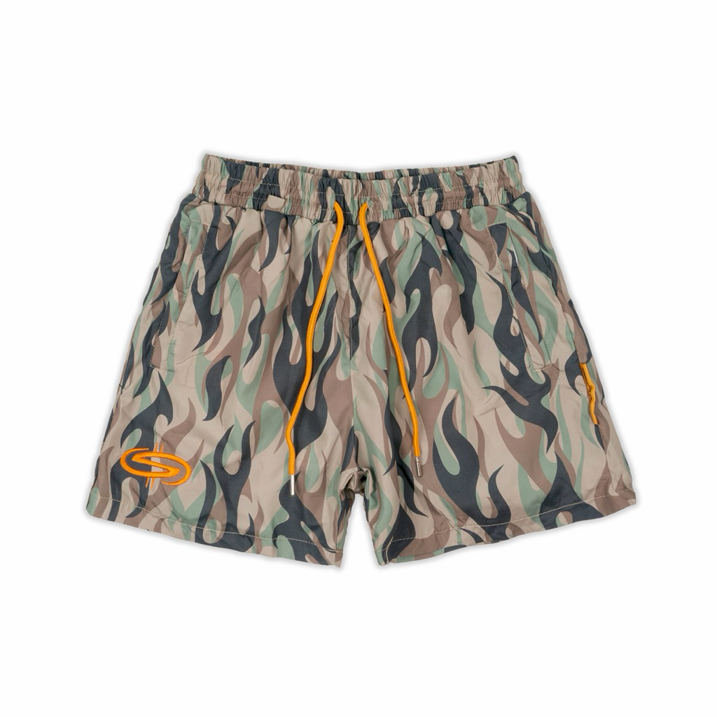 [SMAKER] Quần đùi nam kiểu thể thao, quần short vải lưới mesh cao cấp-FLAME CAMO SHORTS