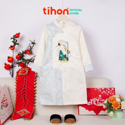 Áo Dài Cách Tân Diện Tết Cho Bé Trai TIHON Chất Gấm Thượng Hải Thêu Hạc Tinh Xảo AD744066