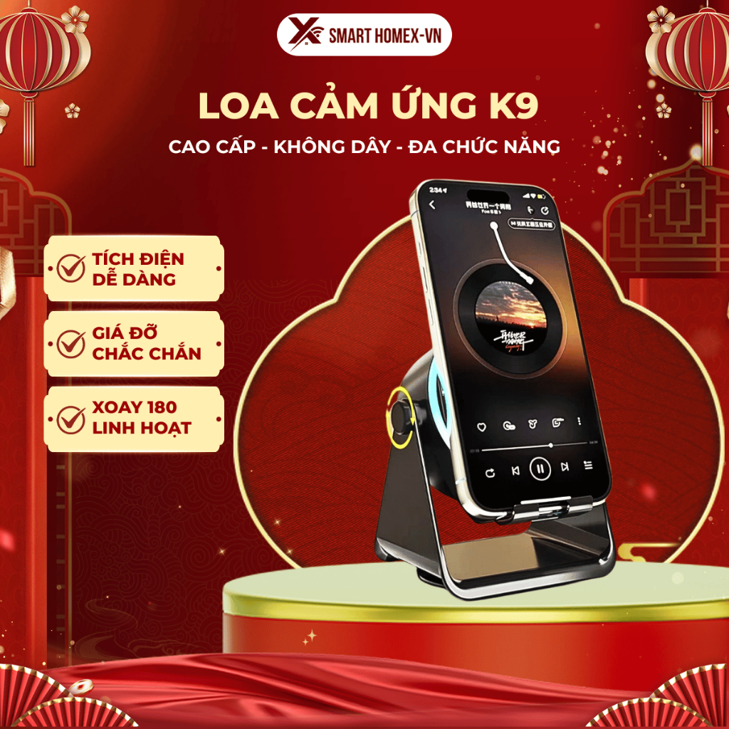 K9 Loa Cảm Ứng Không Dây ( 3 trong 1) Chân đế thuận tiện, đa chức năng + Âm thanh cảm ứng+ Bluetooth