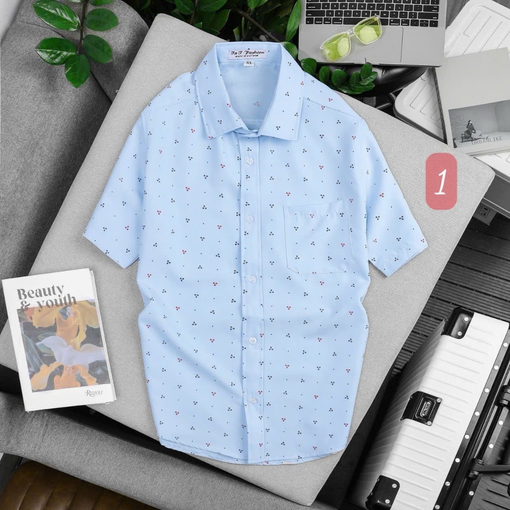 Áo Sơ Mi Nam Trung Niên Ngắn Tay Họa tiết - Vải KATE Cao Cấp FS02