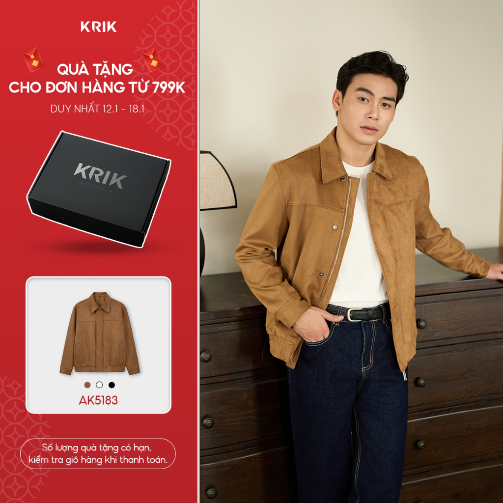 Áo Khoác Da Lộn  Nam KRIK Form Regular Co Giãn Nhẹ Thiết Kế Bomber Trẻ Trung AK5183
