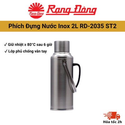 Phích Đựng Nước Inox Rạng Đông 2 lít 2035ST2, giữ nhiệt tốt an toàn, chịu được sốc nhiệt và trang bị phủ lớp chống vân t