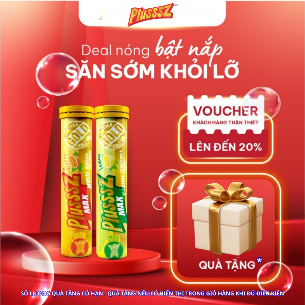 [COMBO 2 TUÝP x 20 VIÊN] Viên sủi Plussz Max Multi vị Cam + Plusssz Max Vitamin C & ZinC vị chanh