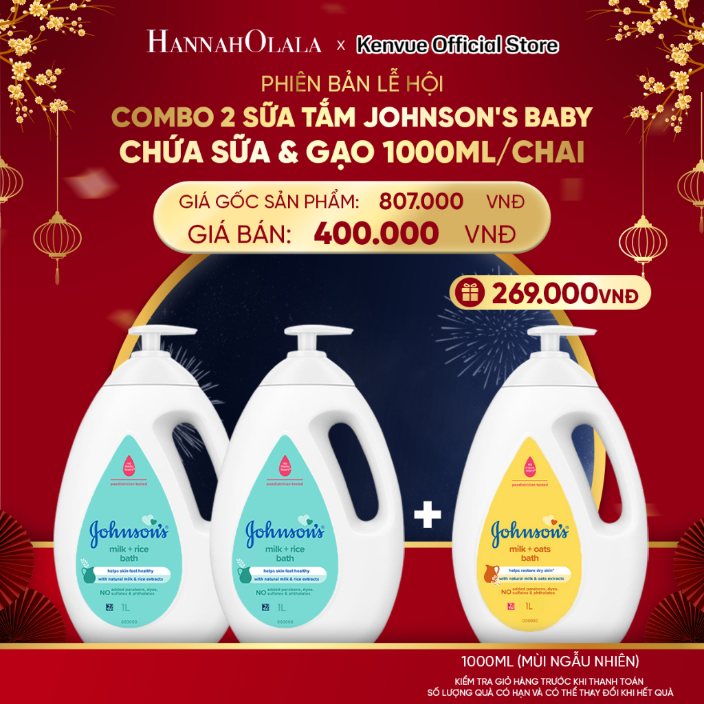[Johnson's Baby x Hannah] Combo 2 Sữa tắm Johnson's Baby Chứa Sữa & Gạo 1000ml/chai